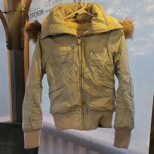 Aritzia-TNA St. Moritz Soft Sage Green Jacket with Silver Accents.